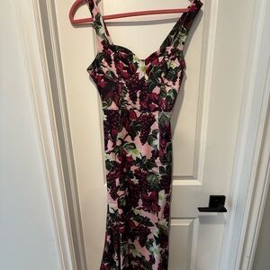 Zara Pink Floral Midi Dress with Burgundy Accents